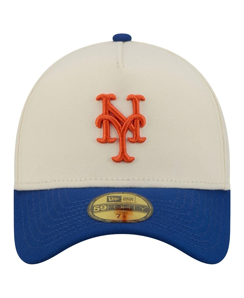 New Era Men's Cream York Mets Chrome A-Frame 59FORTY Fitted Hat