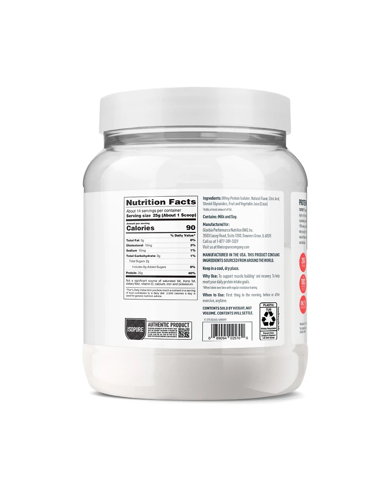 Isopure Clear Low Carb 100% Whey Protein Isolate Powder, Watermelon Lime, 20g Protein, About 16 Servings