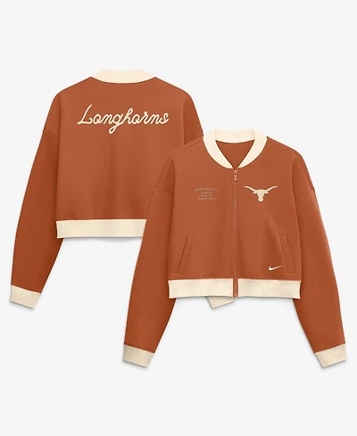 Nike Women's Texas Longhorns Academic Oversized Cropped Full-Zip Bomber Jacket