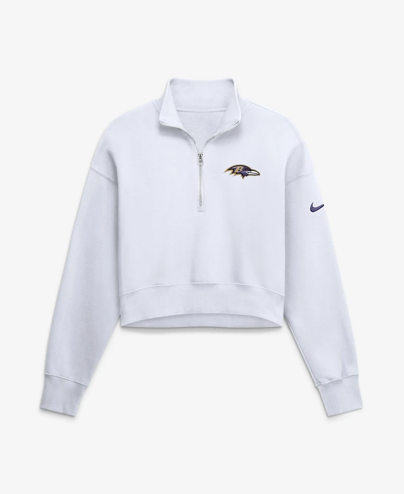 Nike Women's White Baltimore Ravens Oversized Phoenix Fleece Cropped Quarter-Zip Sweatshirt