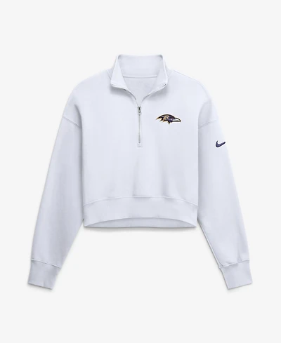 Nike Women's White Baltimore Ravens Oversized Phoenix Fleece Cropped Quarter-Zip Sweatshirt