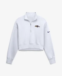 Nike Women's White Baltimore Ravens Oversized Phoenix Fleece Cropped Quarter-Zip Sweatshirt