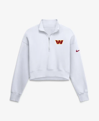Nike Women's White Washington Commanders Oversized Phoenix Fleece Cropped Quarter-Zip Sweatshirt