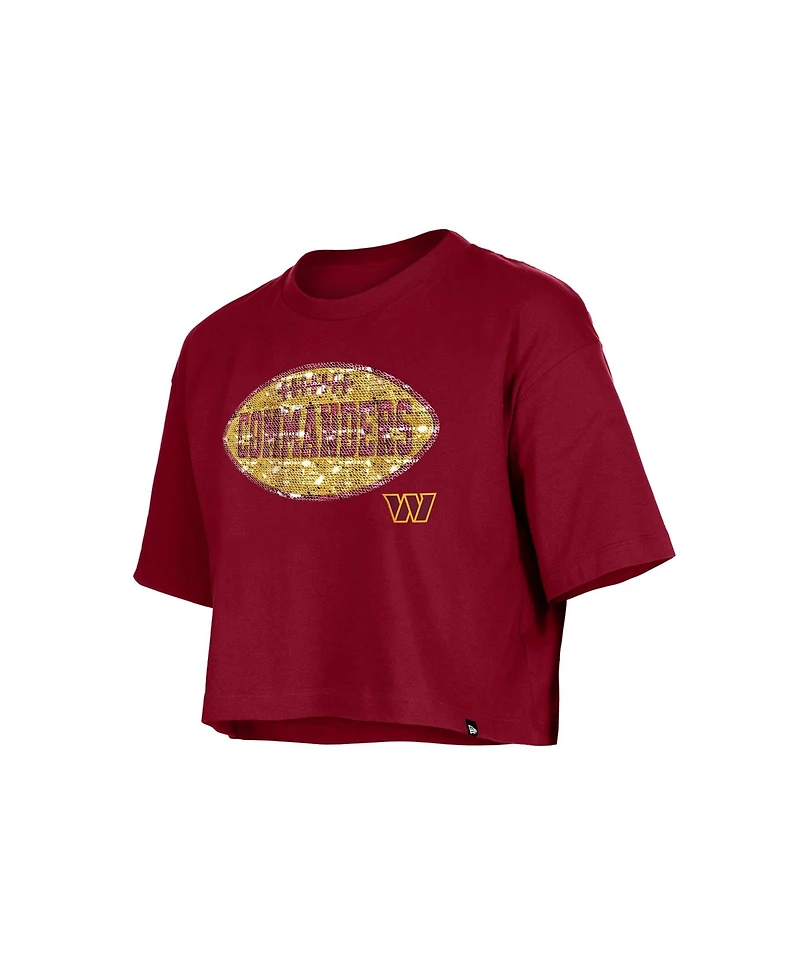 New Era Girl's Burgundy Washington Commanders Flip Sequin Boxy T-Shirt