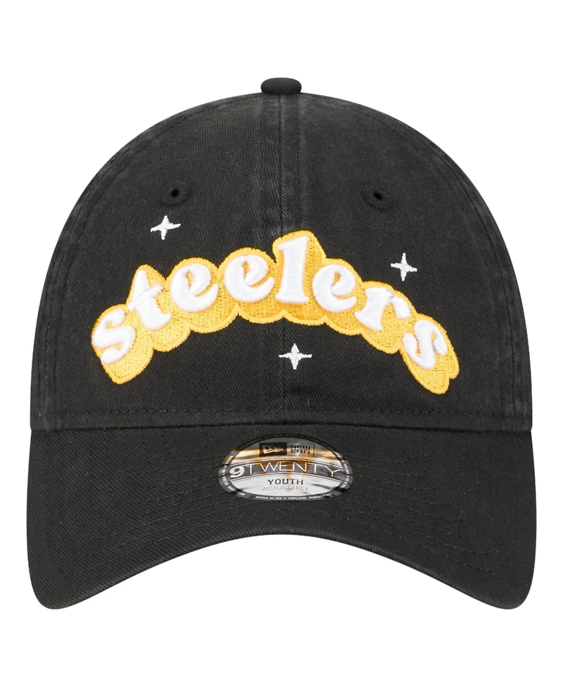 New Era Big Girls Black Pittsburgh Steelers Cheer 9TWENTY Adjustable Hat