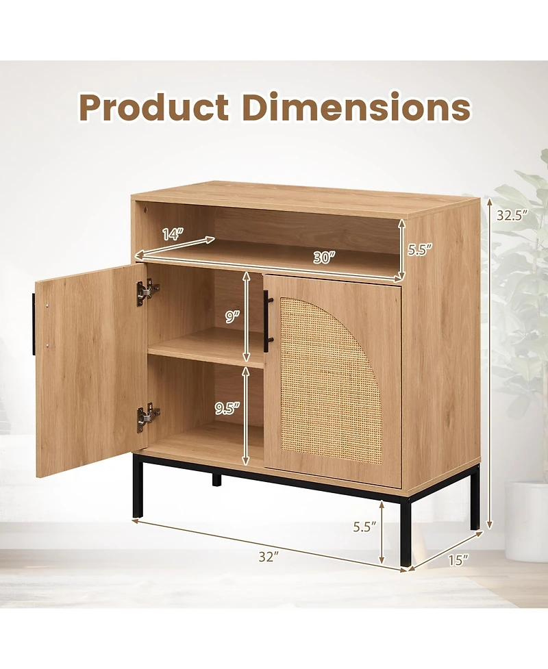 Costway Sideboard Buffet Cabinet with Rattan Decorated Doors, Adjustable Shelf
