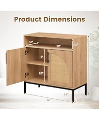 Costway Sideboard Buffet Cabinet with Rattan Decorated Doors, Adjustable Shelf