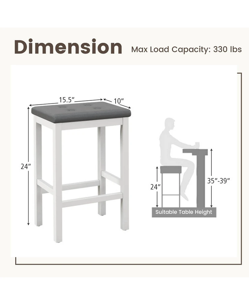 Gouun Set of 2 Button-Tufted Counter-Height Bar Stools with Footrest