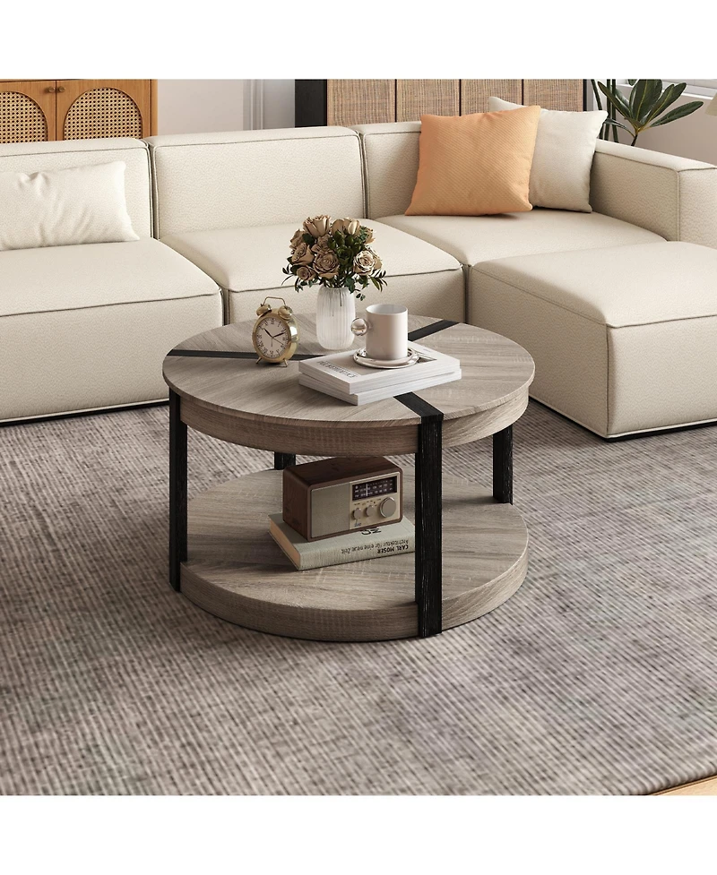 Gouun 34.5-Inch Rubber Wood 2-Tier Round Center Table