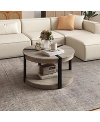 Gouun 34.5-Inch Rubber Wood 2-Tier Round Center Table