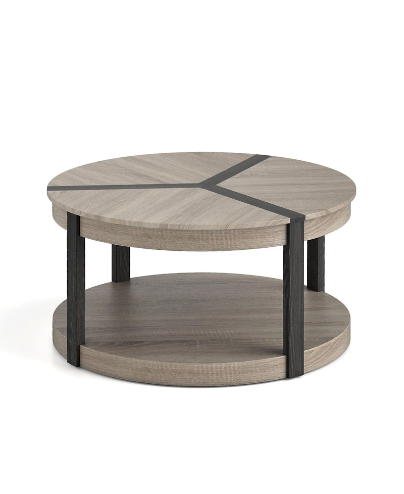 Gouun 34.5-Inch Rubber Wood 2-Tier Round Center Table