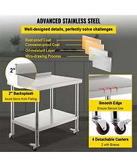 Hongge Rolling Stainless Steel Prep Table with Adjustable Undershelf