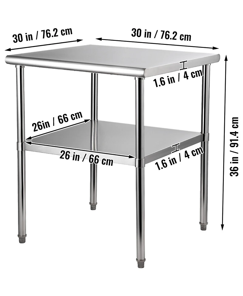 Hongge Heavy Duty Stainless Steel Prep Table 30 x 30 x 36 in Supporting 800 lbs with Adjustable Undershelf