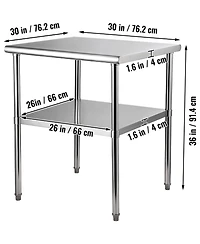 Hongge Heavy Duty Stainless Steel Prep Table 30 x 30 x 36 in Supporting 800 lbs with Adjustable Undershelf