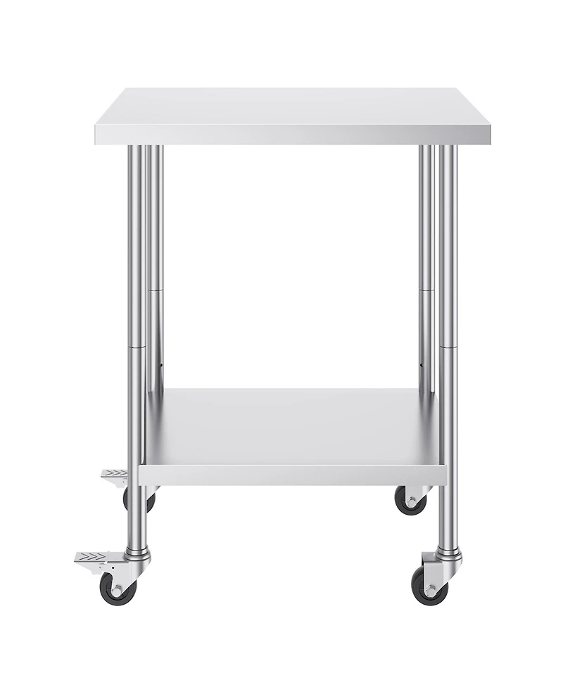 Hongge Mobile Food Prep Worktable 24 x 30 x 38 in Stainless Steel with 3 Height Levels for Restaurants