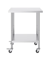 Hongge Mobile Food Prep Worktable 24 x 30 x 38 in Stainless Steel with 3 Height Levels for Restaurants