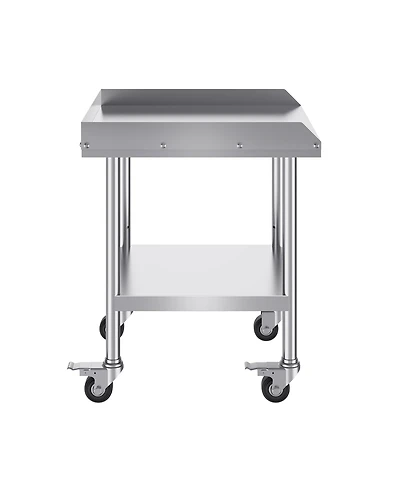 Hongge Stainless Steel Commercial Worktable 24 x 24 x 30 in with 3-Sided Backsplash on Rolling Casters
