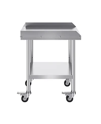 Hongge Stainless Steel Commercial Worktable 24 x 24 x 30 in with 3-Sided Backsplash on Rolling Casters