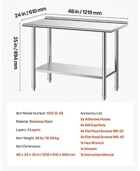 Hongge Commercial Grade Stainless Steel Food Prep Station 24 x 48 in with Backsplash and Adjustable Undershelf