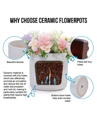 Yobtop Handmade Ceramic Planter Set of 3 - Graduated Sizes 5.51 to 9.65 Inch Flower Pots, Breathable Textured Clay, Indoor and Outdoor Use