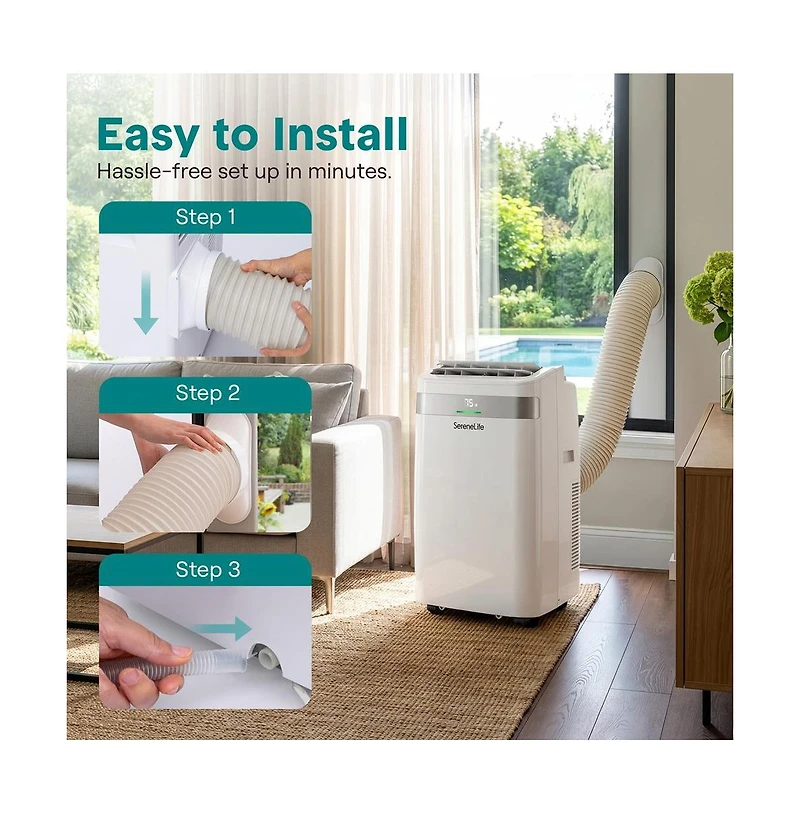 SereneLife 12,000 Btu Portable Ac and Heater with Wi-Fi, Dehumidifier and Fan, Window Kit Included