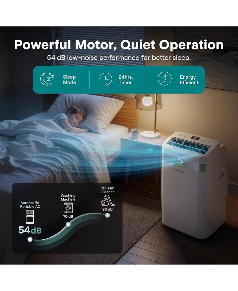 SereneLife 14,000 Btu Portable Air Conditioner with Wi-Fi, Dehumidifier and Fan, Window Exhaust Kit Included