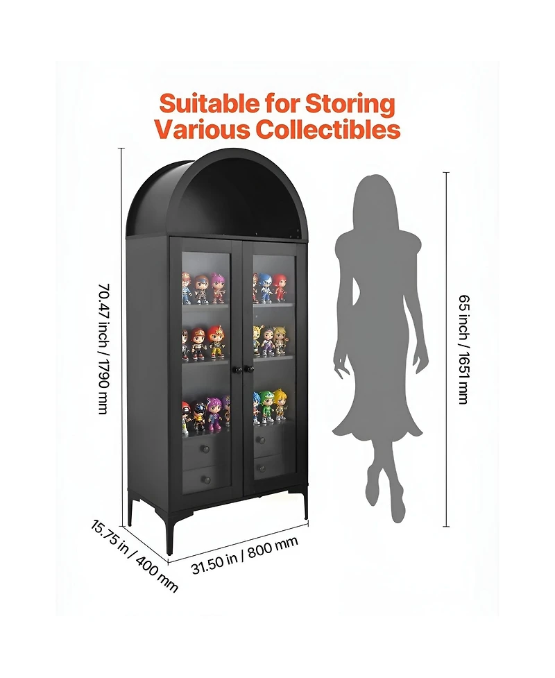 Slickblue 70" Tall Glass Door Cabinet with Adjustable Shelves for Home Storage