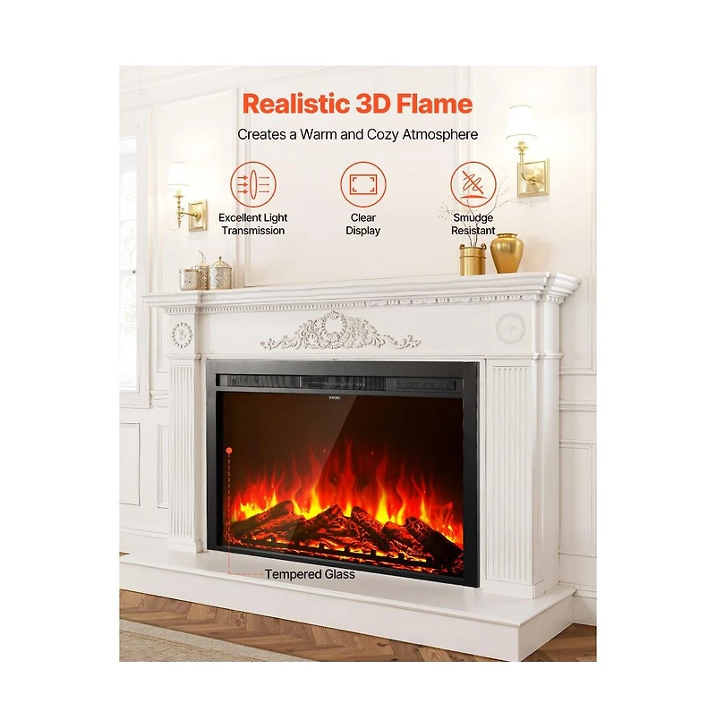 Slickblue Electric Fireplace Insert with Adjustable Flame Remote Timer 5000 Btu Wall Mounted