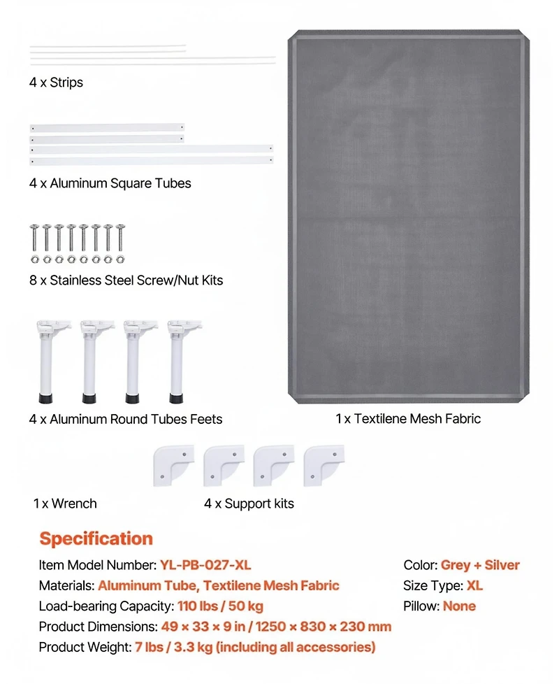 Gouun Xl Elevated Dog Bed 49 x 33 Inch, Raised Pet Cot with Aluminum Frame and Breathable Textilene Mesh