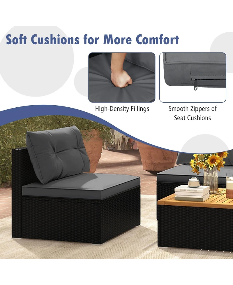 Gouun 5-Piece Outdoor Wicker Seating Set with Acacia Wood Coffee Table