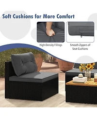 Gouun 5-Piece Outdoor Wicker Seating Set with Acacia Wood Coffee Table