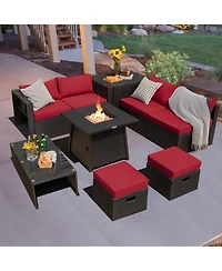 Gouun 9-Piece Weatherproof Outdoor Patio Conversation Set with 30 in 50,000 Btu Propane Fire Pit Table
