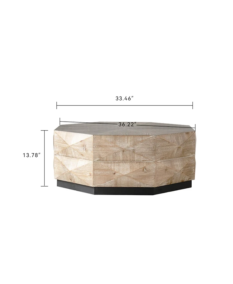 Clihome Octagon Coffee Table,38" Retro Style Wood Center Table Rustic Cocktail Table