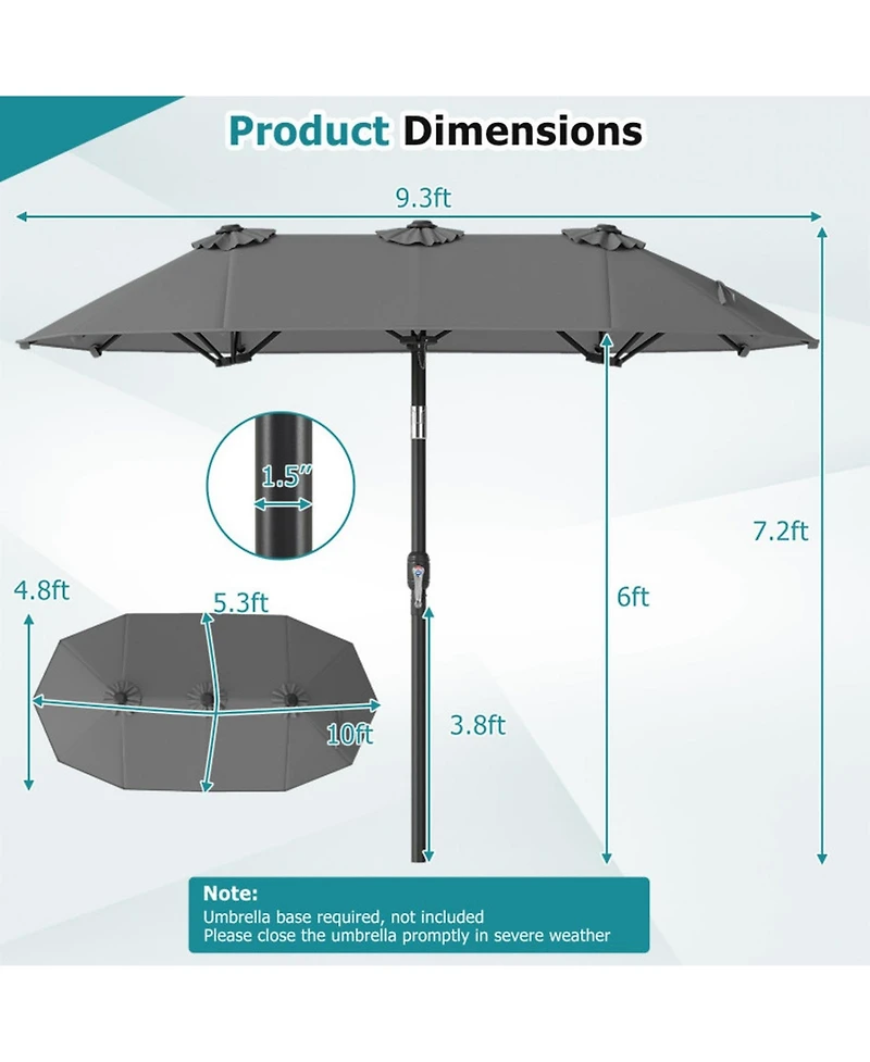 Gouun 10 ft Double-Sided Rectangular Patio Umbrella with Push-Button Tilt