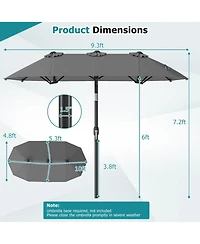 Gouun 10 ft Double-Sided Rectangular Patio Umbrella with Push-Button Tilt