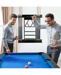 Gouun Wall-Mounted Solid Pine Billiards Cue Rack with Ball Storage