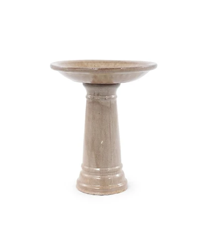 Yobtop Ceramic Bird Bath Outdoor - 12.4" Diameter Pedestal Birdbath, Backyard Patio Yard Wild Bird Water Feeder Decor