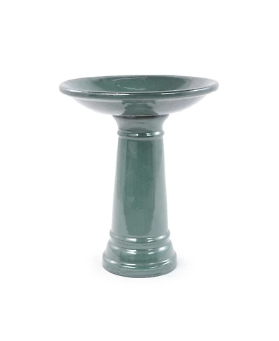Yobtop Ceramic Bird Bath Outdoor - 12.4" Diameter Pedestal Birdbath, Backyard Patio Yard Wild Water Feeder Decor