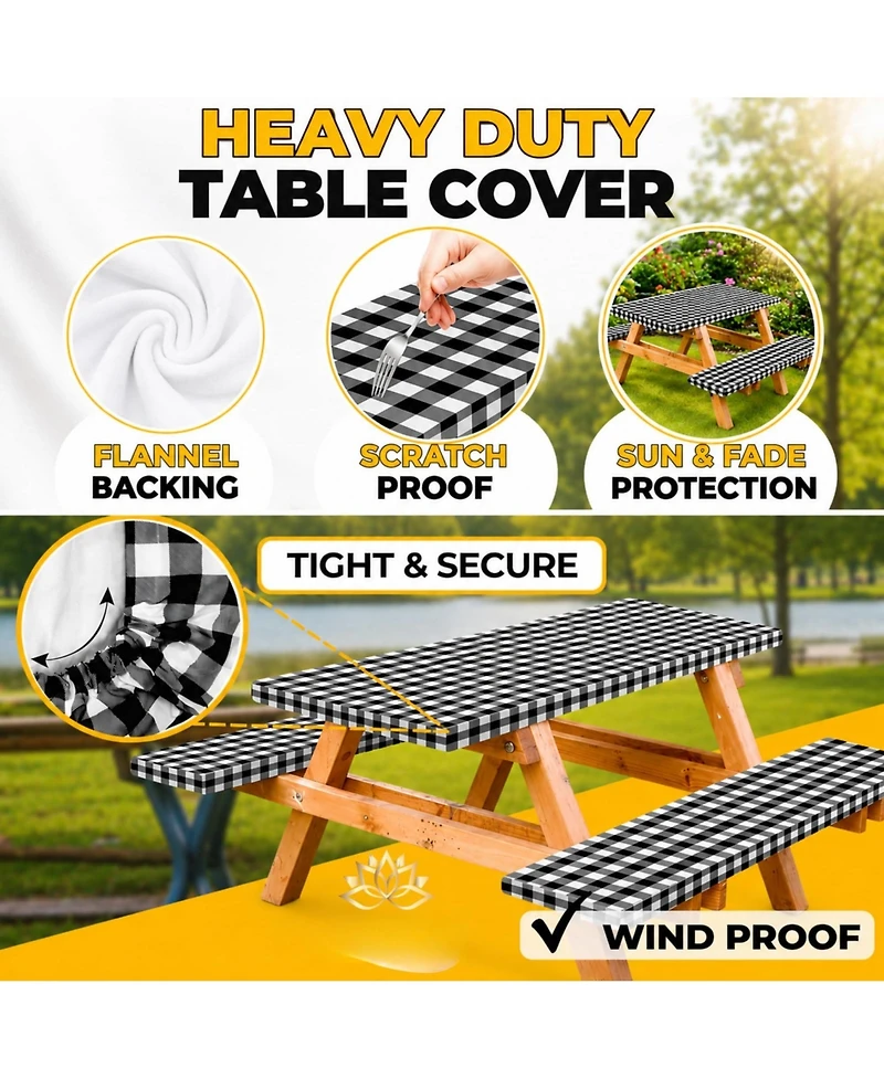 Piscifun Fitted Picnic Table And Bench Covers Waterproof Windproof Elastic Edges For Outdoor Camping