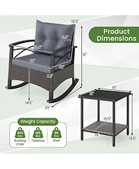 Gouun 3 Piece Outdoor Rocking Bistro Set with Pe Wicker Rocker Chairs and Acacia Wood Top Table
