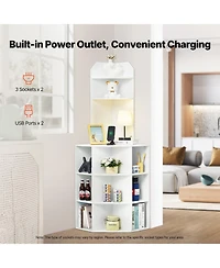 Sugift 64 Inch Tall 6-Tier Corner Storage Cabinet with 2 Usb Ports 2 Outlets and Adjustable Shelves