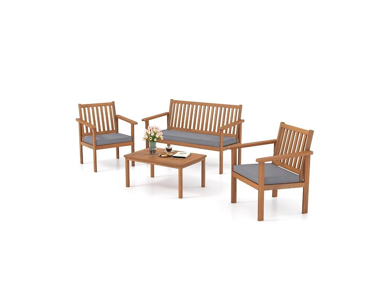 Boyel Living 4 Piece Patio Wood Furniture Set Acacia Wood Sofa Set with Loveseat