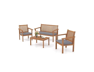 Boyel Living 4 Piece Patio Wood Furniture Set Acacia Wood Sofa Set with Loveseat