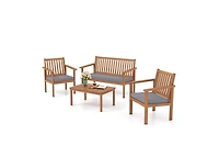 Boyel Living 4 Piece Patio Wood Furniture Set Acacia Wood Sofa Set with Loveseat