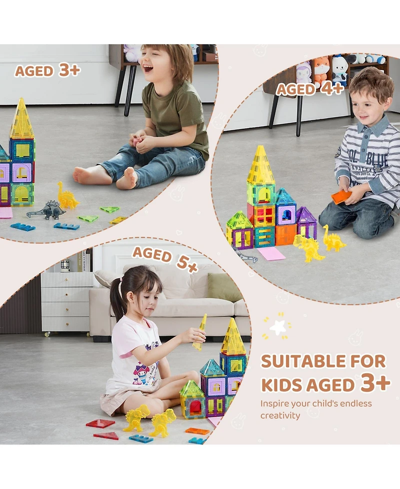 Hongge Dinosaur Magnetic Tiles 56-Piece Building Set, Ages 3+