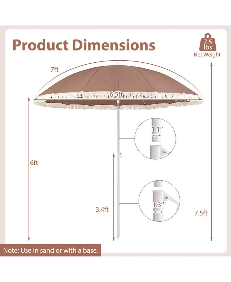 Gouun 7 feet Patio Umbrella with Fringe Boho Tassel Trim and Push-Button Tilt
