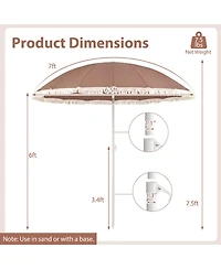 Gouun 7 feet Patio Umbrella with Fringe Boho Tassel Trim and Push-Button Tilt