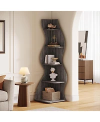 Tribesigns 5-Tier Wavy Corner Bookshelf with Curved Design