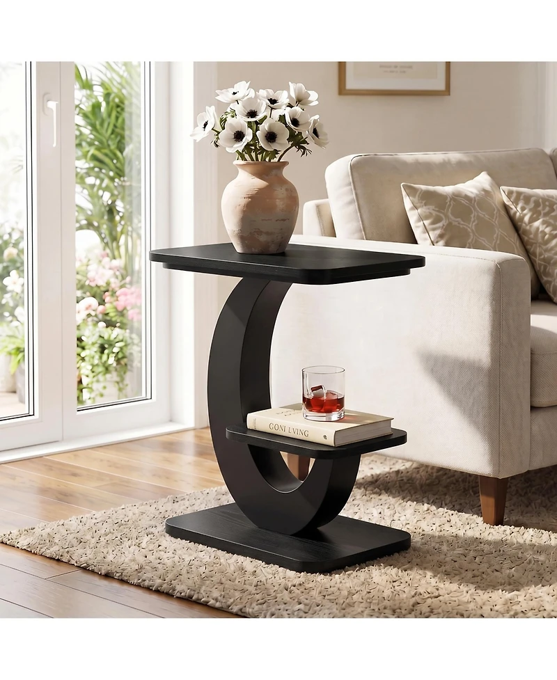 Tribesigns 2-Tier Industrial Side Table with Metal Arc-Shaped Frame