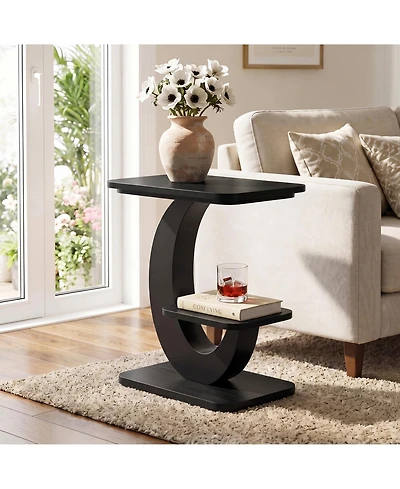 Tribesigns 2-Tier Industrial Side Table with Metal Arc-Shaped Frame